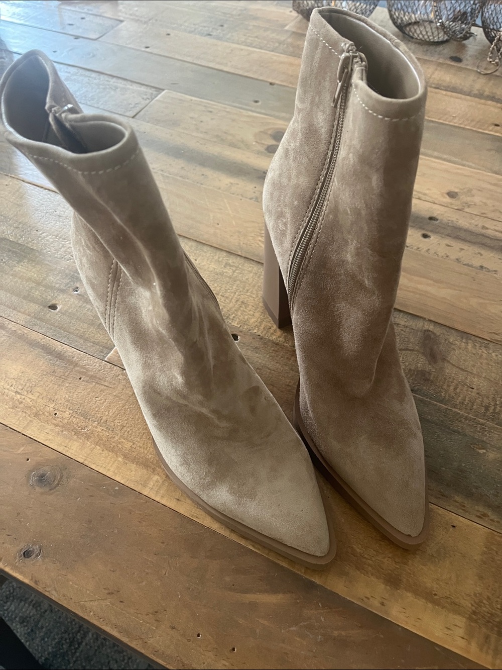Steve Madden Taupe Suede Pointed Ankle Booties NWOT
